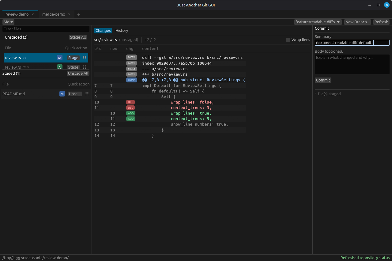 Screenshot of Just Another Git GUI